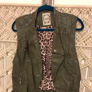 Olive Green Faux Leather Vest